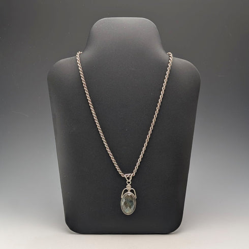 ヴィンテージ ラブラドライト&純銀 ペンダント 純銀極太ネックレス付き